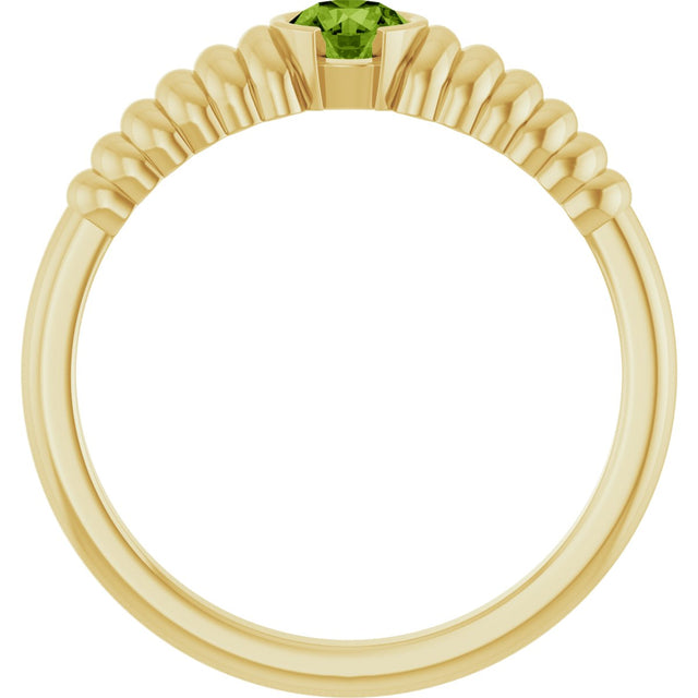 14K Gold Round Natural Peridot Half-Bezel Solitaire Ring - Yellow Gold - view 2