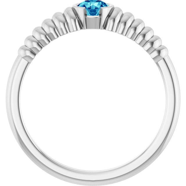14K Gold Round Natural Blue Zircon Half-Bezel Solitaire Ring - White Gold - view 2