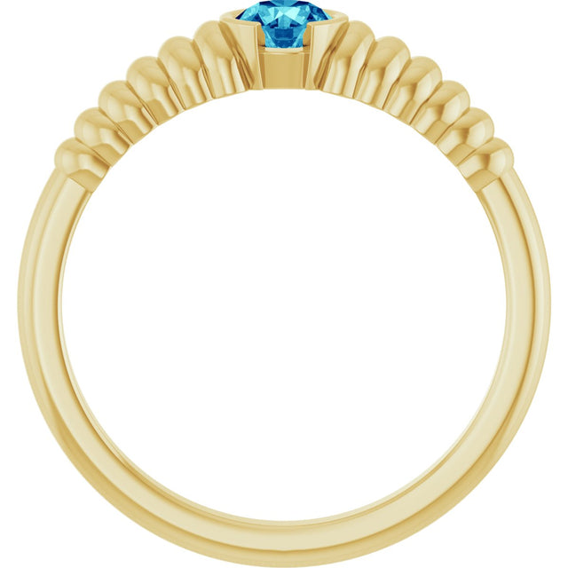 14K Gold Round Natural Blue Zircon Half-Bezel Solitaire Ring - Yellow Gold - view 2