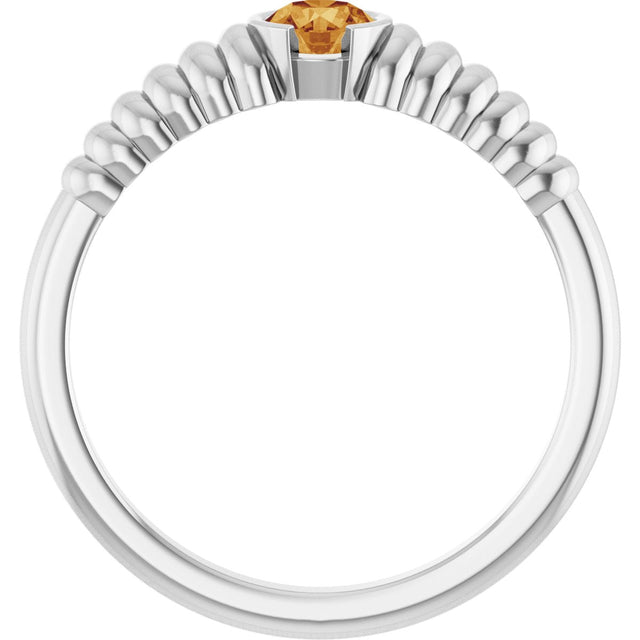 14K Gold Round Natural Citrine Half-Bezel Solitaire Ring - White Gold - view 2