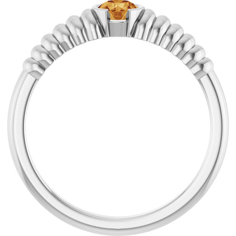 Platinum Round Natural Citrine Half-Bezel Solitaire Ring - view 2