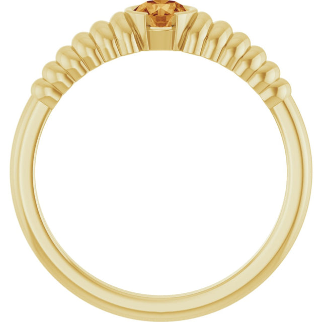 14K Gold Round Natural Citrine Half-Bezel Solitaire Ring - Yellow Gold - view 2