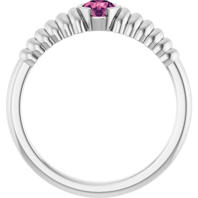 14K Gold Round Natural Pink Tourmaline Half-Bezel Solitaire Ring - White Gold - view 2