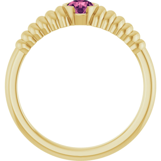 14K Gold Round Natural Pink Tourmaline Half-Bezel Solitaire Ring - Yellow Gold - view 2