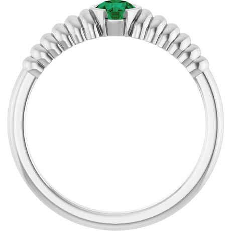 Platinum Round Natural Emerald Half-Bezel Solitaire Ring - view 2