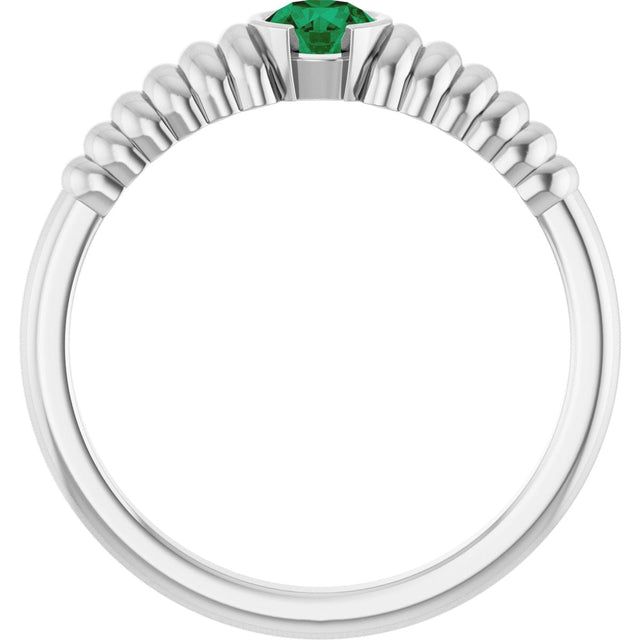 Platinum Round Lab-Grown Emerald Half-Bezel Solitaire Ring - view 2