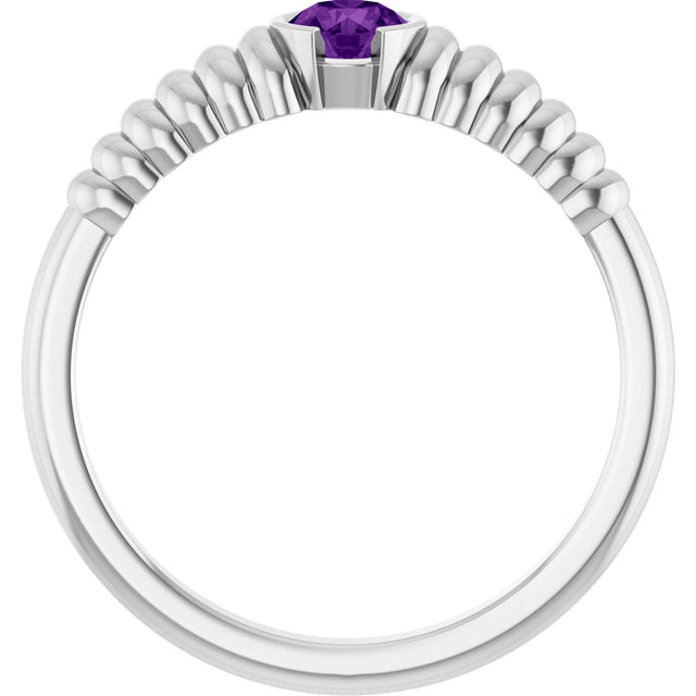 Platinum Round Natural Amethyst Half-Bezel Solitaire Ring - view 2