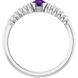 14K Gold Round Natural Amethyst Half-Bezel Solitaire Ring - White Gold - view 2