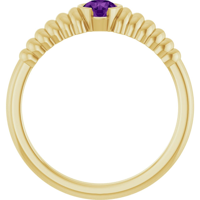 14K Gold Round Natural Amethyst Half-Bezel Solitaire Ring - Yellow Gold - view 2
