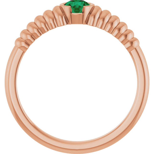 14K Gold Round Natural Emerald Half-Bezel Solitaire Ring - Rose Gold - view 2