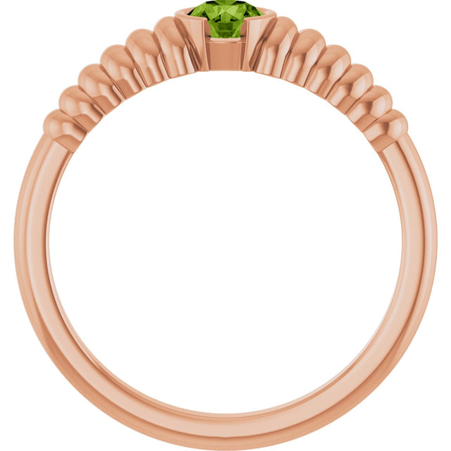 14K Gold Round Natural Peridot Half-Bezel Solitaire Ring - Rose Gold - view 2