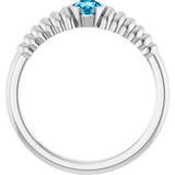Platinum Round Natural Aquamarine Half-Bezel Solitaire Ring - view 2