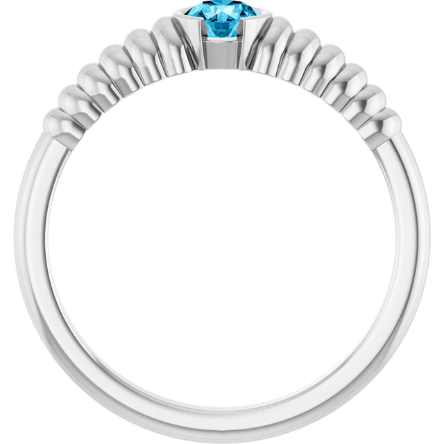 Platinum Round Natural Aquamarine Half-Bezel Solitaire Ring - view 2