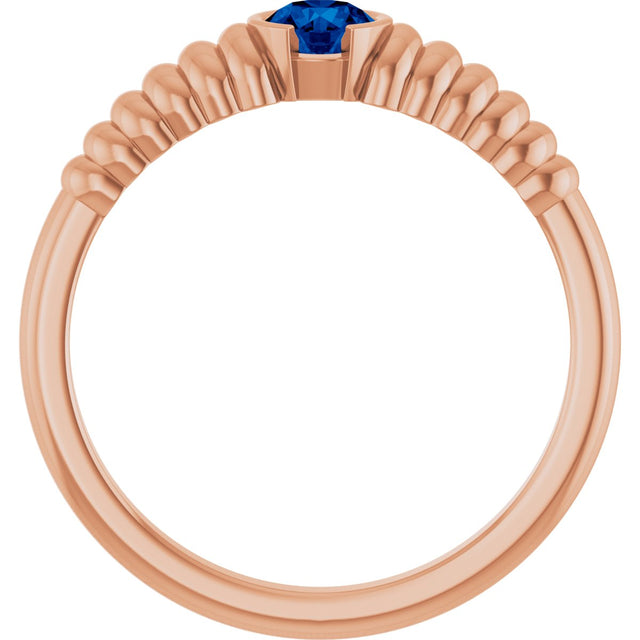 14K Gold Round Lab-Grown Blue Sapphire Half-Bezel Solitaire Ring - Rose Gold - view 2