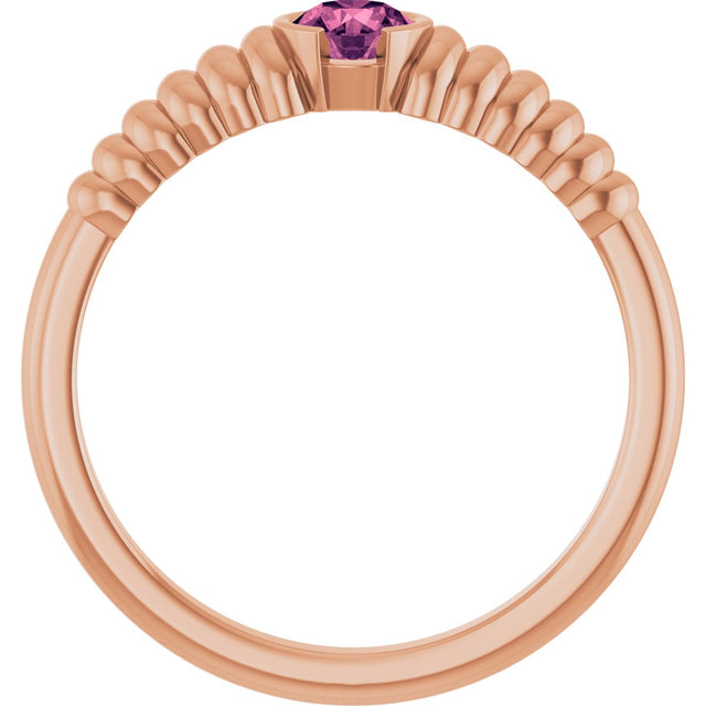 14K Gold Round Natural Pink Tourmaline Half-Bezel Solitaire Ring - Rose Gold - view 2
