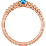 14K Gold Round Natural Blue Zircon Half-Bezel Solitaire Ring - Rose Gold - view 2