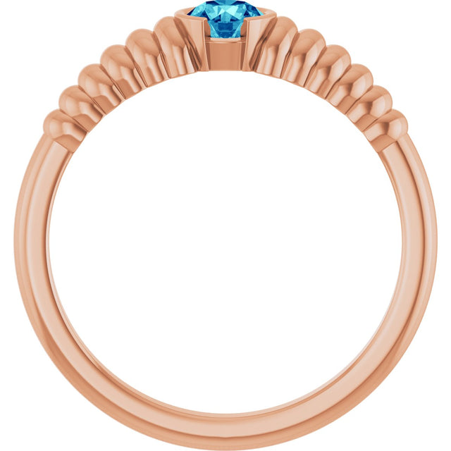 14K Gold Round Natural Blue Zircon Half-Bezel Solitaire Ring - Rose Gold - view 2