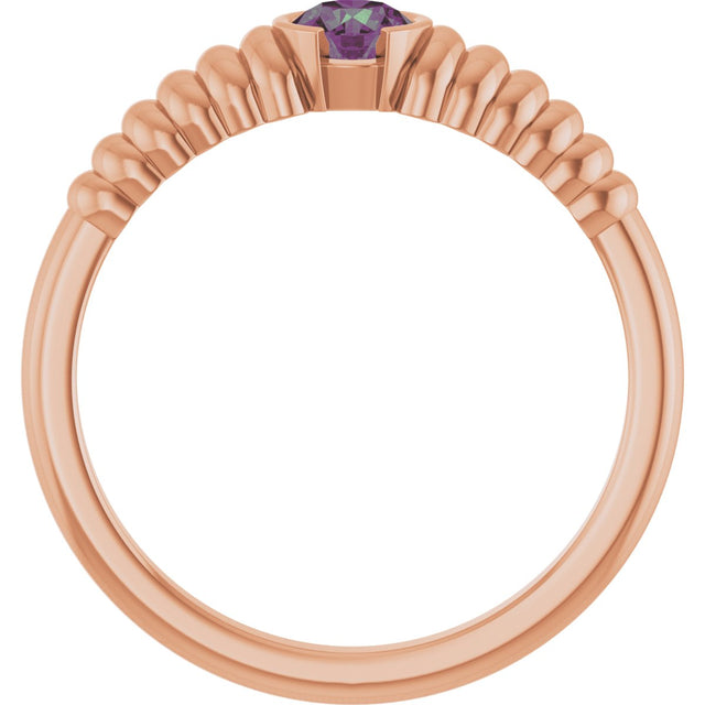 14K Gold Round Lab-Grown Alexandrite Half-Bezel Solitaire Ring - Rose Gold - view 2