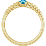 14K Gold Round Natural Aquamarine Half-Bezel Solitaire Ring - Yellow Gold - view 2