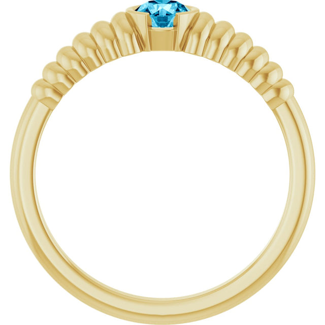 14K Gold Round Natural Aquamarine Half-Bezel Solitaire Ring - Yellow Gold - view 2