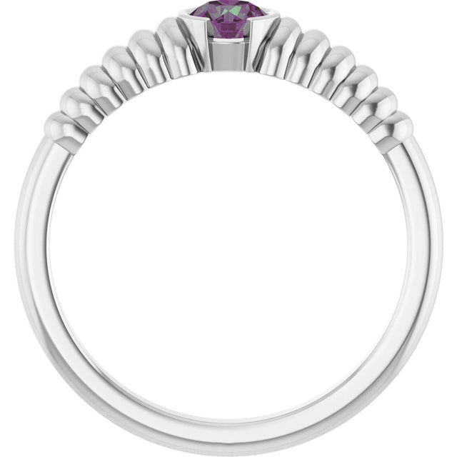 14K Gold Round Lab-Grown Alexandrite Half-Bezel Solitaire Ring - White Gold - view 2