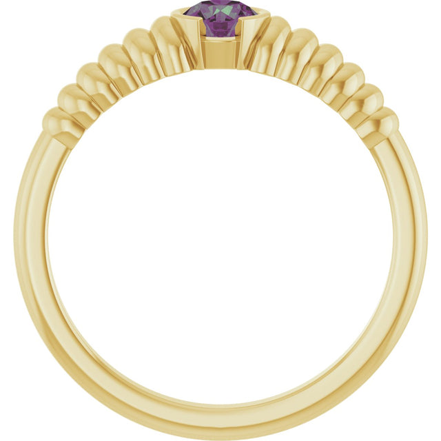 14K Gold Round Lab-Grown Alexandrite Half-Bezel Solitaire Ring - Yellow Gold - view 2