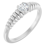 Platinum Round Natural White Sapphire Half-Bezel Solitaire Ring