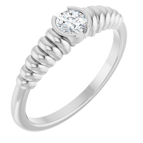 Platinum Round Natural White Sapphire Half-Bezel Solitaire Ring