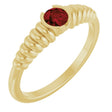 14K Gold Round Natural Mozambique Garnet Half-Bezel Solitaire Ring - Yellow Gold