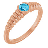 14K Gold Round Natural Aquamarine Half-Bezel Solitaire Ring - Rose Gold