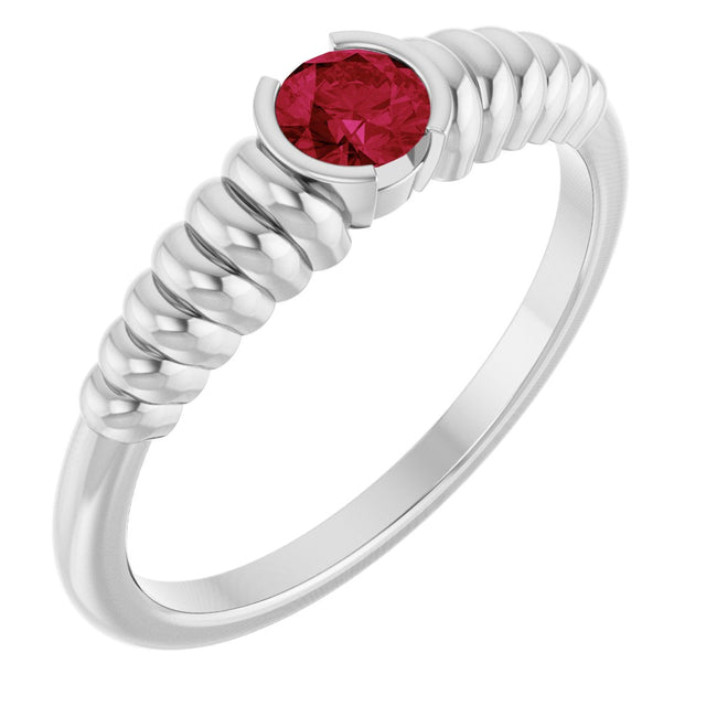 14K Gold Round Lab-Grown Ruby Half-Bezel Solitaire Ring - White Gold