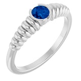 Platinum Round Lab-Grown Blue Sapphire Half-Bezel Solitaire Ring