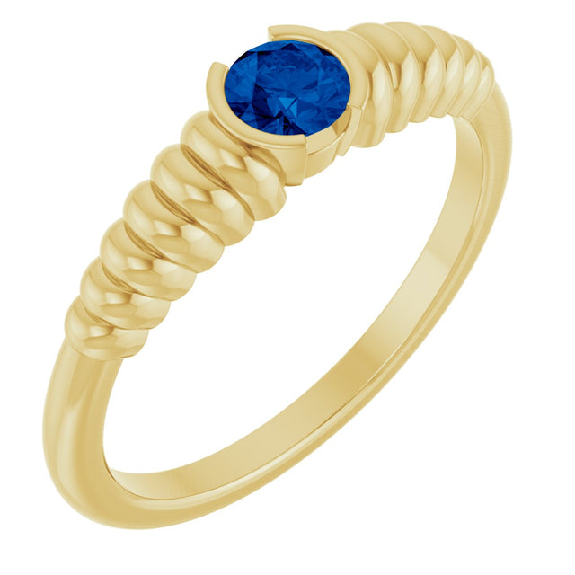 14K Gold Round Natural Blue Sapphire Half-Bezel Solitaire Ring - Yellow Gold
