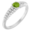 14K Gold Round Natural Peridot Half-Bezel Solitaire Ring - White Gold
