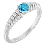 Platinum Round Natural Blue Zircon Half-Bezel Solitaire Ring