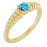 14K Gold Round Natural Blue Zircon Half-Bezel Solitaire Ring - Yellow Gold