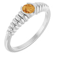 14K Gold Round Natural Citrine Half-Bezel Solitaire Ring - White Gold