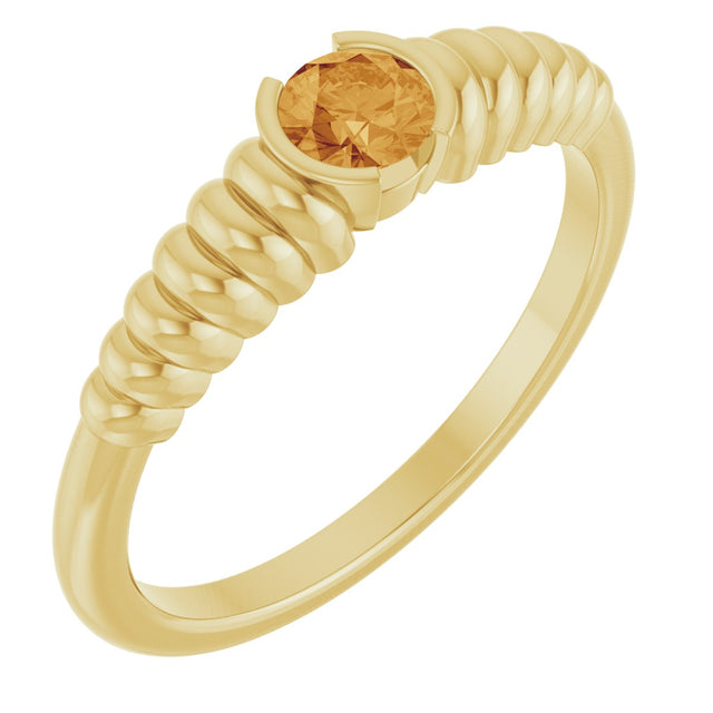 14K Gold Round Natural Citrine Half-Bezel Solitaire Ring - Yellow Gold
