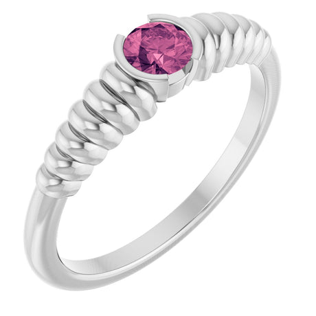 Platinum Round Natural Pink Tourmaline Half-Bezel Solitaire Ring