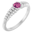 14K Gold Round Natural Pink Tourmaline Half-Bezel Solitaire Ring - White Gold