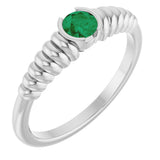 Platinum Round Lab-Grown Emerald Half-Bezel Solitaire Ring
