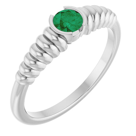 Platinum Round Lab-Grown Emerald Half-Bezel Solitaire Ring