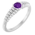Platinum Round Natural Amethyst Half-Bezel Solitaire Ring