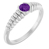 Platinum Round Natural Amethyst Half-Bezel Solitaire Ring