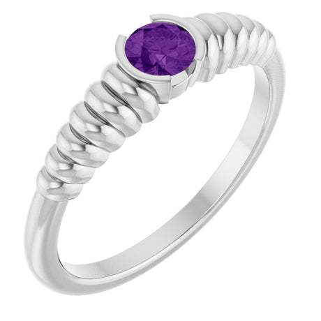 Platinum Round Natural Amethyst Half-Bezel Solitaire Ring