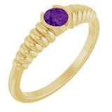 14K Gold Round Natural Amethyst Half-Bezel Solitaire Ring - Yellow Gold