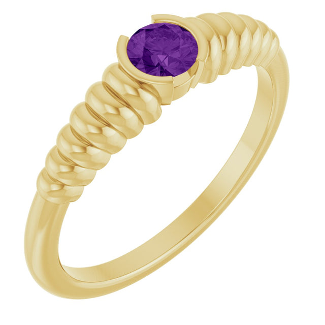 14K Gold Round Natural Amethyst Half-Bezel Solitaire Ring - Yellow Gold