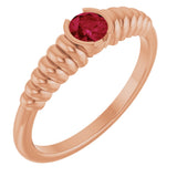 14K Gold Round Natural Ruby Half-Bezel Solitaire Ring - Rose Gold