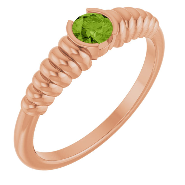 14K Gold Round Natural Peridot Half-Bezel Solitaire Ring - Rose Gold