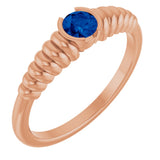 14K Gold Round Natural Blue Sapphire Half-Bezel Solitaire Ring - Rose Gold